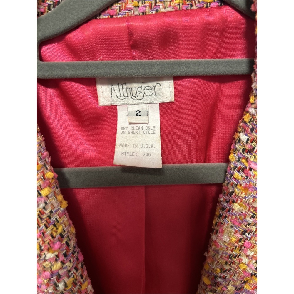 Vintage Althuser Womans 100% Silk Button Up ‎ Tweed Blazer Lined Pink Size 2 - Picture 3 of 16